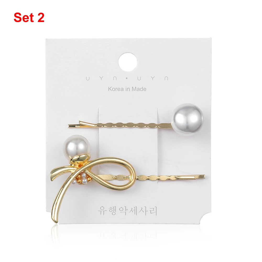 1Set Shiny Crystal Hair Clips Colorful Rhinestones Hairpins Metal Pearl Barrettes Women Fashion Hair Styling Jewelry Accessories - Цвет: Set 2