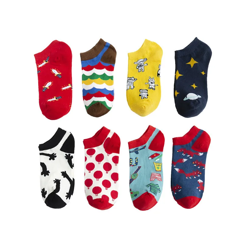 

New Men Women Colorful New Fashion Style Cartoon Fox Planet Cotton Boat Socks High Quality Socks For Men and Women