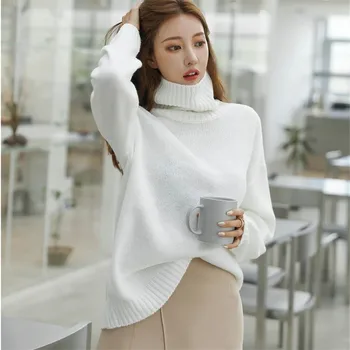 

CBAFU autumn winter women turtleneck sweater pullovers long sleeve casual warm basic knitted sweater jumper loose knit top P592