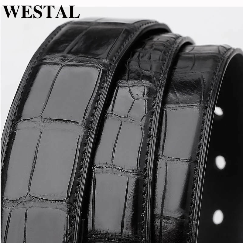 

WESTAL crocodile man leather belt genuine man belt buckle chains on jeans straps for boys wide belt chain on the waist mens