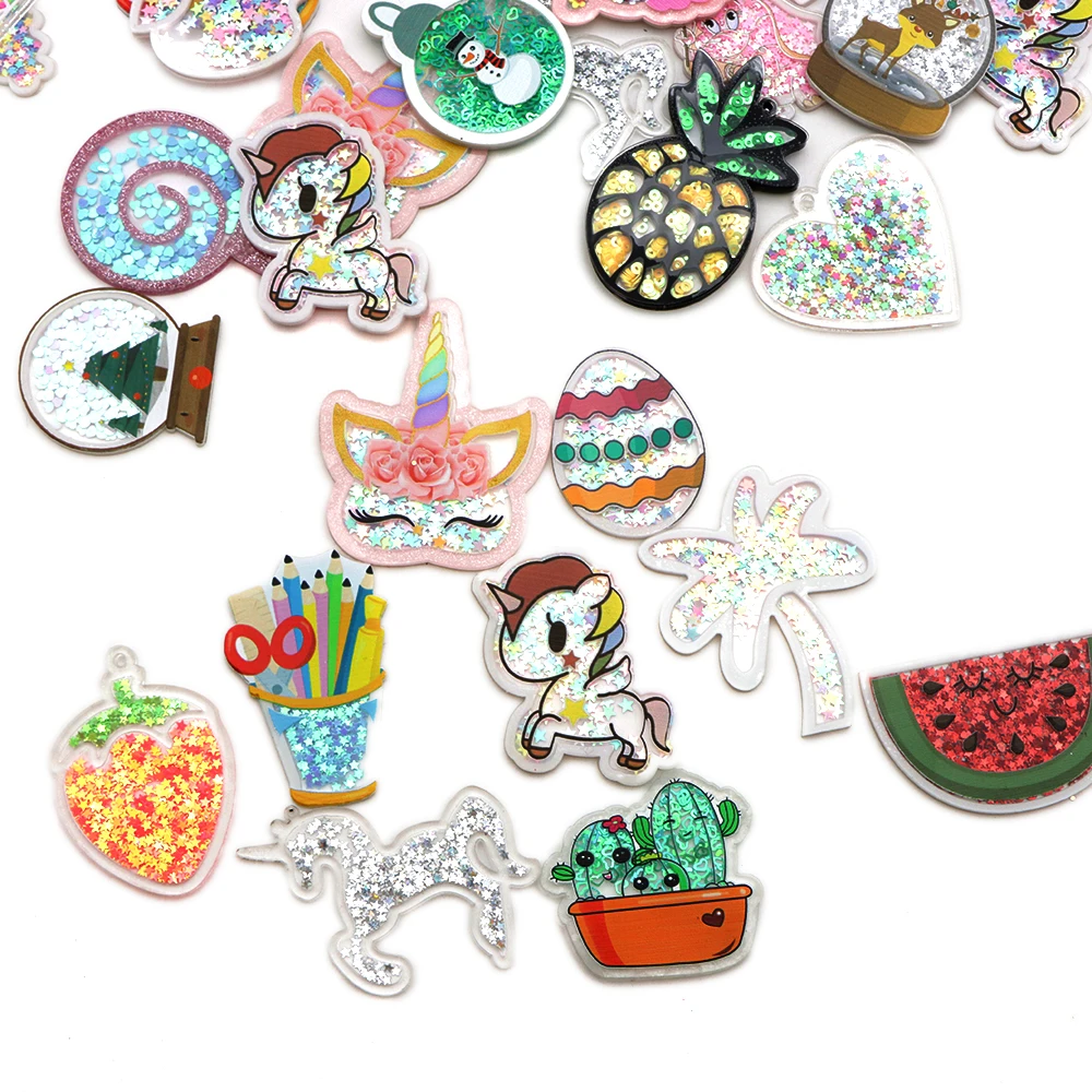 Random Sell Fruit Christmas Acrylic Shakers Quicksand 3D Resin Bead For Phone Case Decoration,DIY Hair Bow Decor,1Yc11361