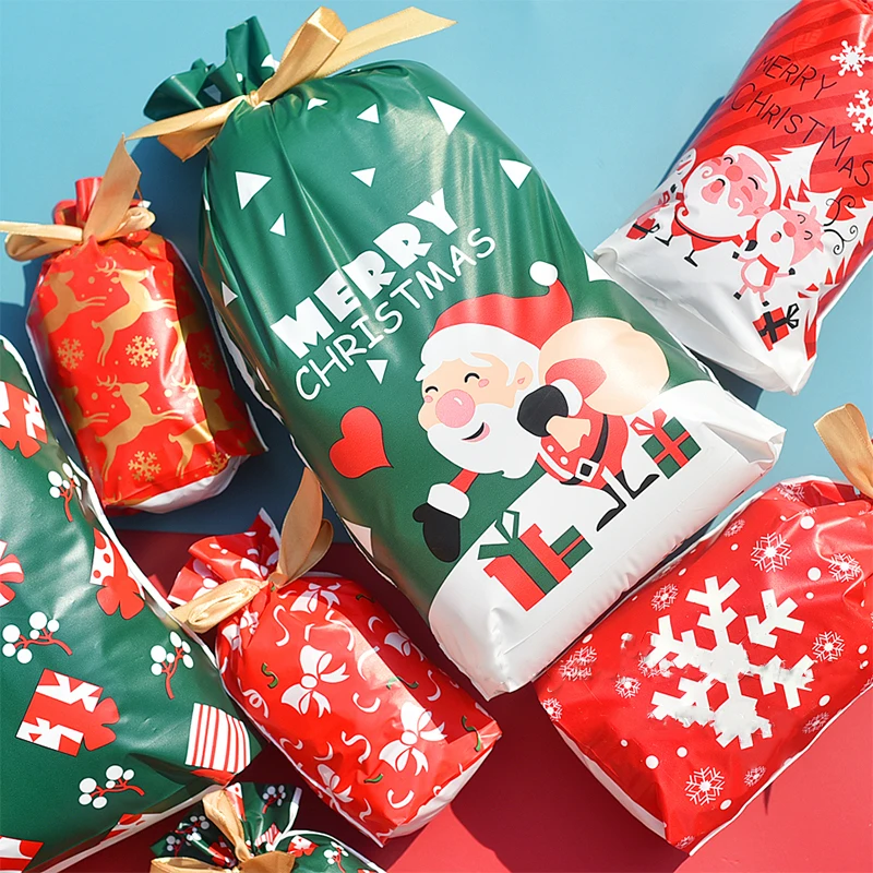 5/10pcs New Year 2022 Candy Bag Santa Gift Bag Snowflake Crisp Drawstring Bag Merry Christmas Decorations for Home Noel Present