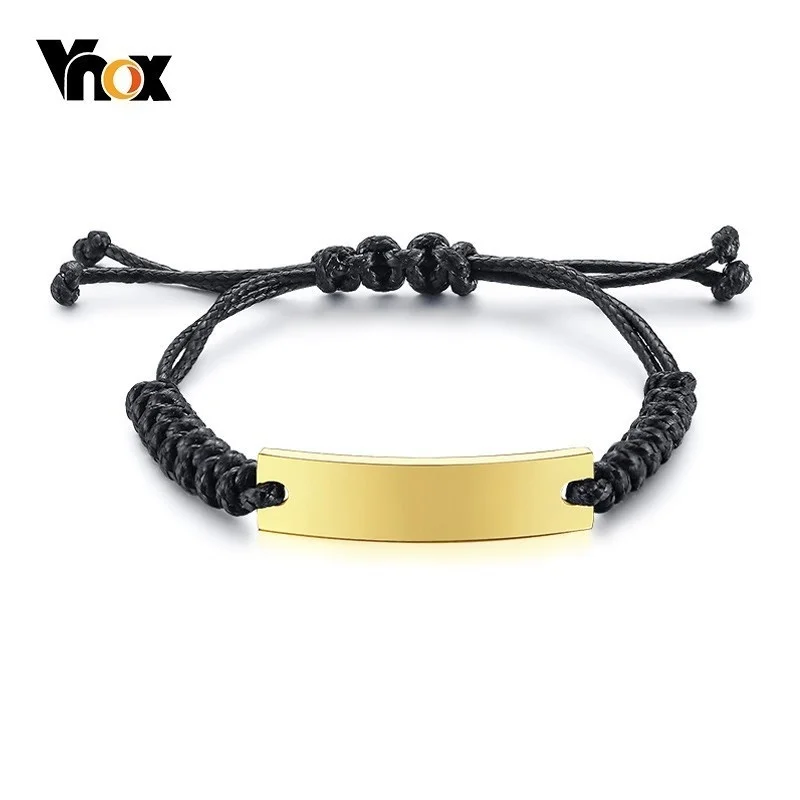Идентификационные Браслеты Vnox унисекс из нержавеющей стали с черным шнуром