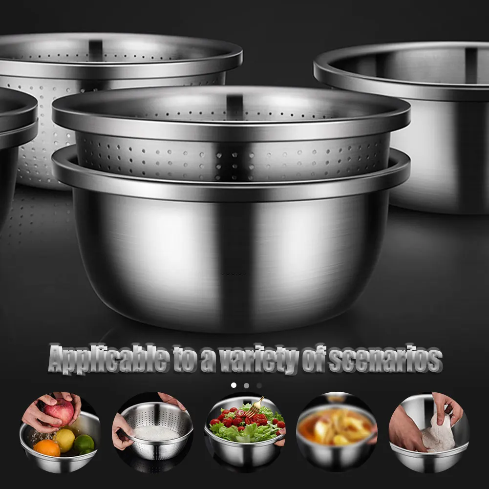 Heavy Duty Kitchen Strainer,Draining Basket Colanderwith 304 Stainless Steel Basin 2PCS for Food Vegetable Rice Fruit Pasta