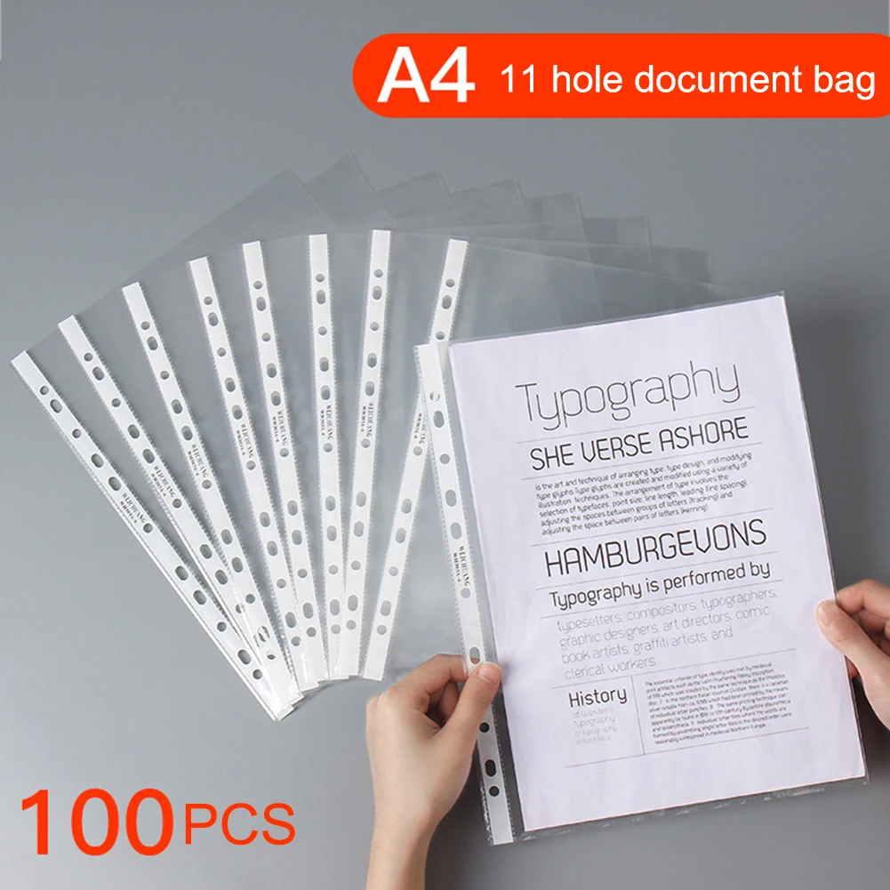 100 шт А4 11 отверстий вкладыш для документов лист протекторы пластиковые перфорированные карманы папки для документов прозрачный пакет для папок
