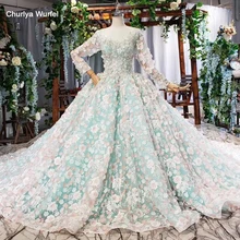 HTL826 светло-голубое вечернее платье с длинными цветами и круглым вырезом, с длинными рукавами, зеленое вечернее платье, розовое платье для невесты, vestidos formales
