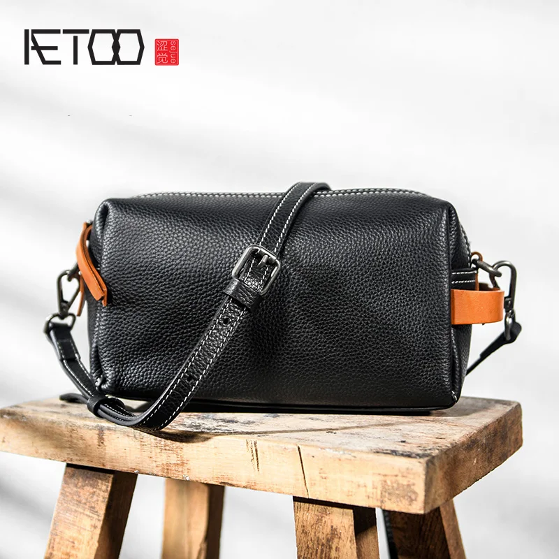 AETOO The first layer cowhide male cross-body hand bag, dual-use small bag, leather multi-functional