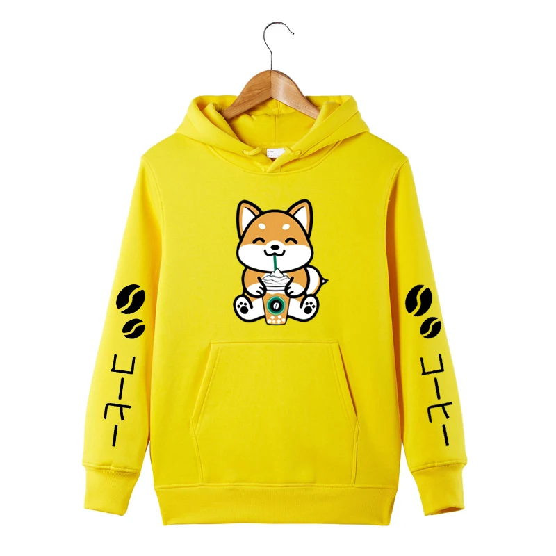

2019 Cute Dog Hoodie Sweatershirt Harajuku Kawaii Hoodie Sweatershirt Winter Coat Women Lucky Coffee Dog Drinking