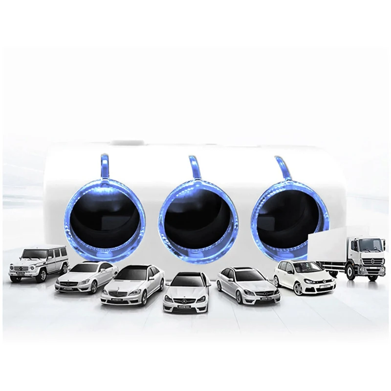 3 гнезда 3 Way Autos адаптер прикуривателя сплиттер двойная штепсельная розетка 2 Usb порта зарядное устройство с переключателем автомобильный аксессуар