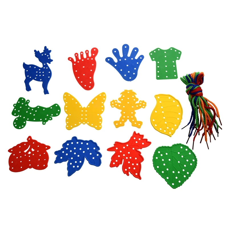 

12Pcs Children Educational Threading Toy Various Shapes w/ Strings