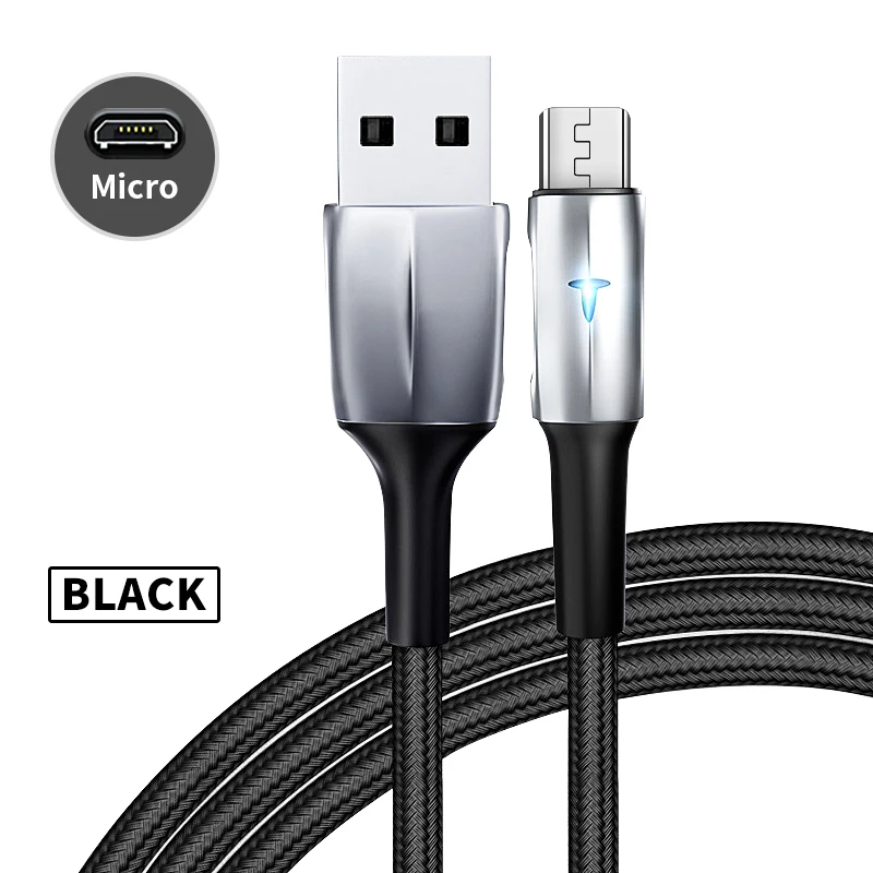 Светодиодный Micro USB кабель для samsung J5 J7 S7 Honor Быстрая зарядка Android 3A Быстрая зарядка для Xiaomi Redmi Note 5Pro кабель для передачи данных - Цвет: Black Micro Cable