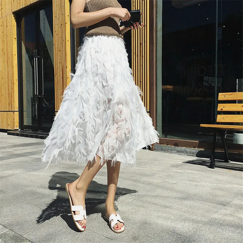 Womens Ladies Skirt Elastic High Waist Mesh Tulle Tutu Skirt Layered Pleated Skirts Streetwear Fashion Women Skirts