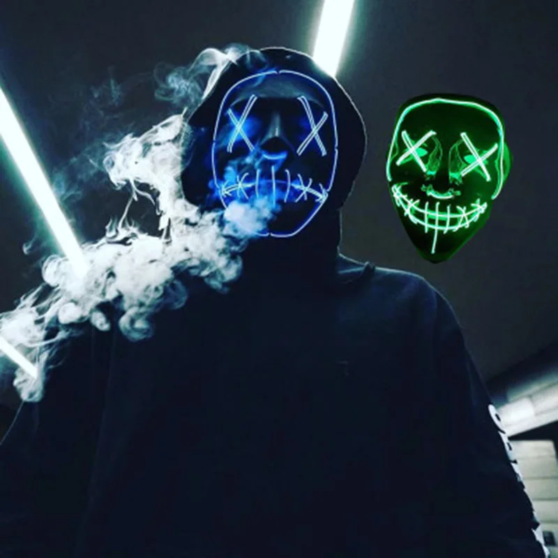 Zhenduo Хэллоуин СВЕТОДИОДНЫЙ маска продувка маски выбор тушь для ресниц костюм DJ вечерние светильник вверх маски Светящиеся в темноте