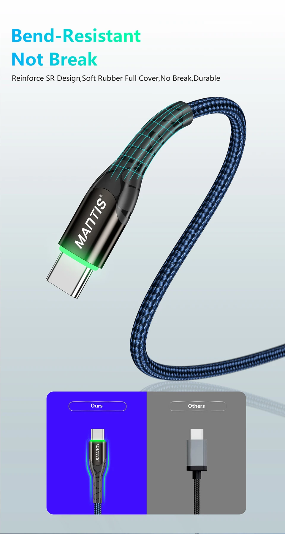 MANTIS usb type C кабель для samsung a50 s10 s9 s8 s7 USB C кабель светодиодный Синхронизация данных провод для быстрой зарядки Xiaomi Mi9 Redmi Note 7 K20
