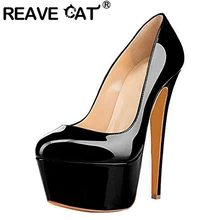 REAVE CAT/весенне-Осенняя обувь на высоком каблуке Острый носок 15,5 см, тонкий каблук, лакированная кожа, платформа, без шнуровки, большой размер 35-47, A2817