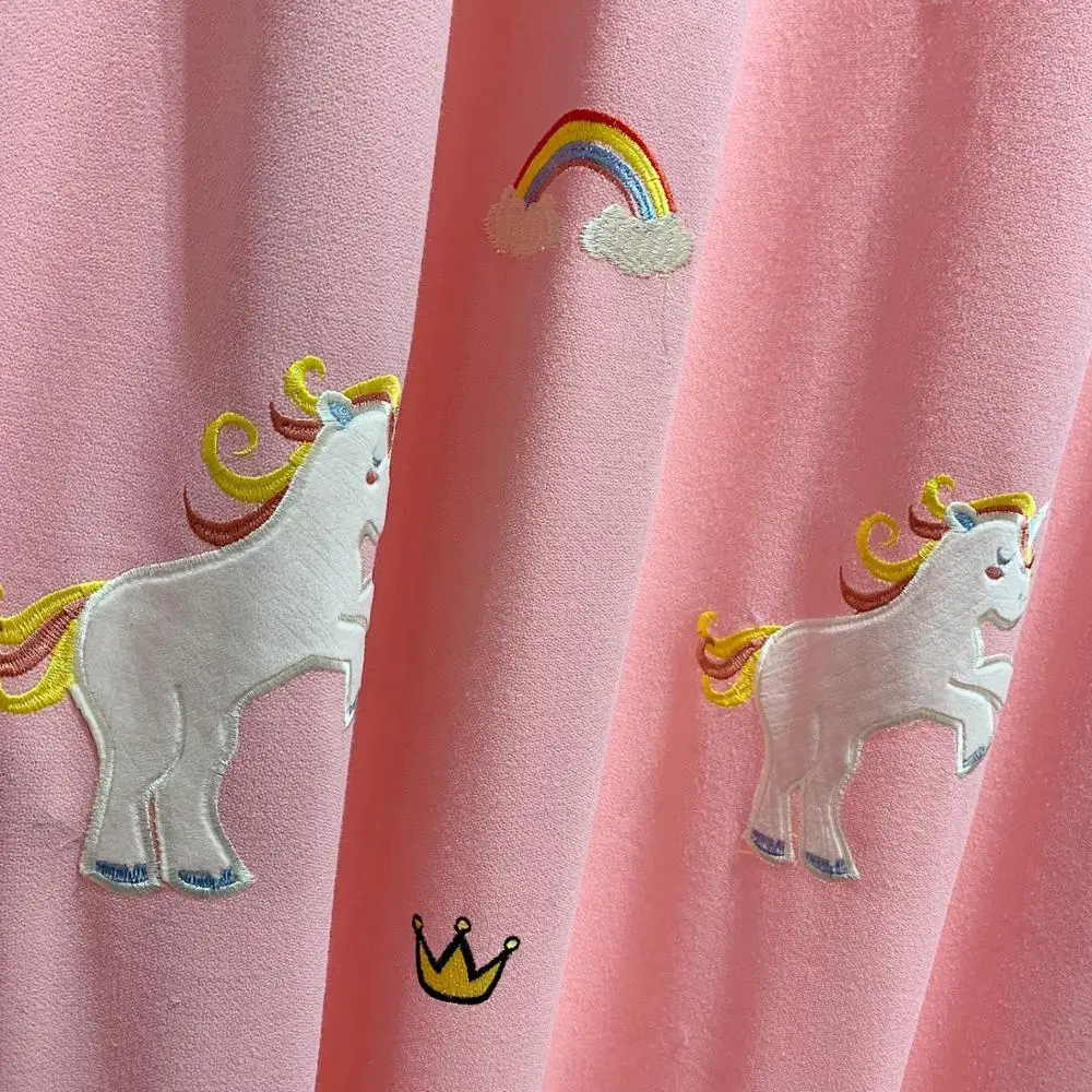 

Pink Unicorn Curtain for Kids Girl Princess Baby Room Embroidered Delicated Rainbow Blackout French Window Drapes zh429C