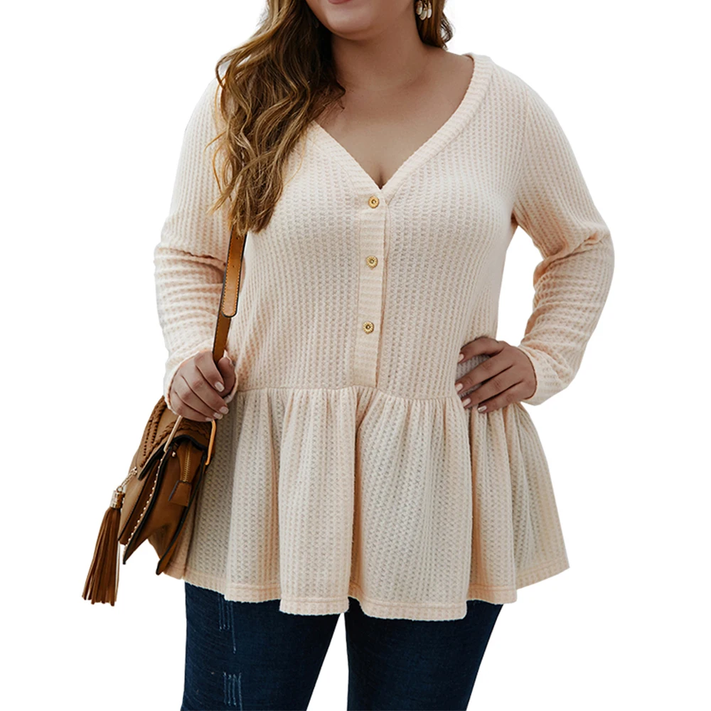

4XL Solid Colour Sweater Women Plus Size Ruched Knitted Sweater V-neck Button Cardigan mujer Autumn Casual sweter damski D30
