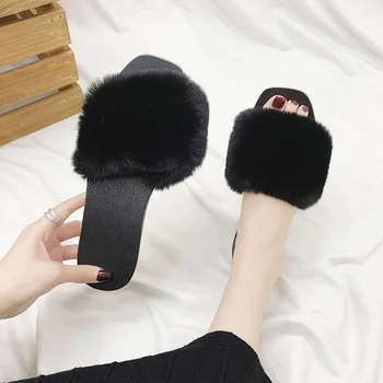 

Women Spring Plush Slipper Ladies Indoor Casual Flat Shoes Female Comfortable Open Toe Slippers Woman Light Platform Shoes