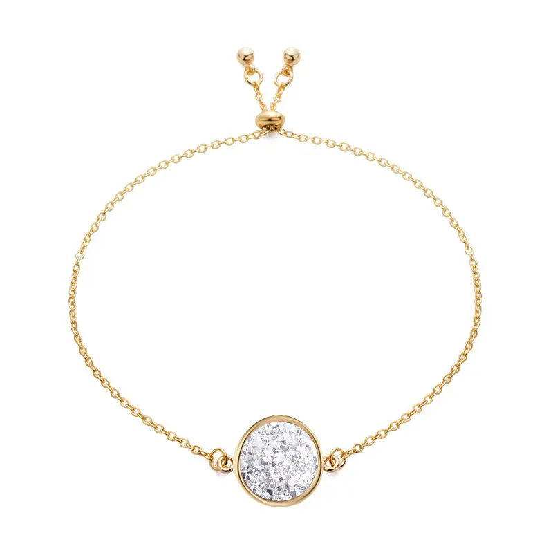 Модный Регулируемый Круглый круглый полимерный Druzy браслет Drusy из искусственной смолы Druse камень Золотая Серебряная цепочка ювелирное изделие для женщин подарок - Окраска металла: 17