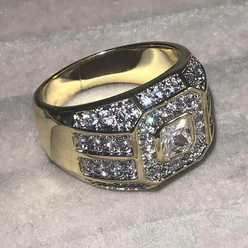 Винтажное Настоящее твердое 925 пробы Серебряное и Золотое кольцо для мужчин WO мужские свадебные ювелирные изделия Роскошные 2ct кольцо с искусственным бриллиантом