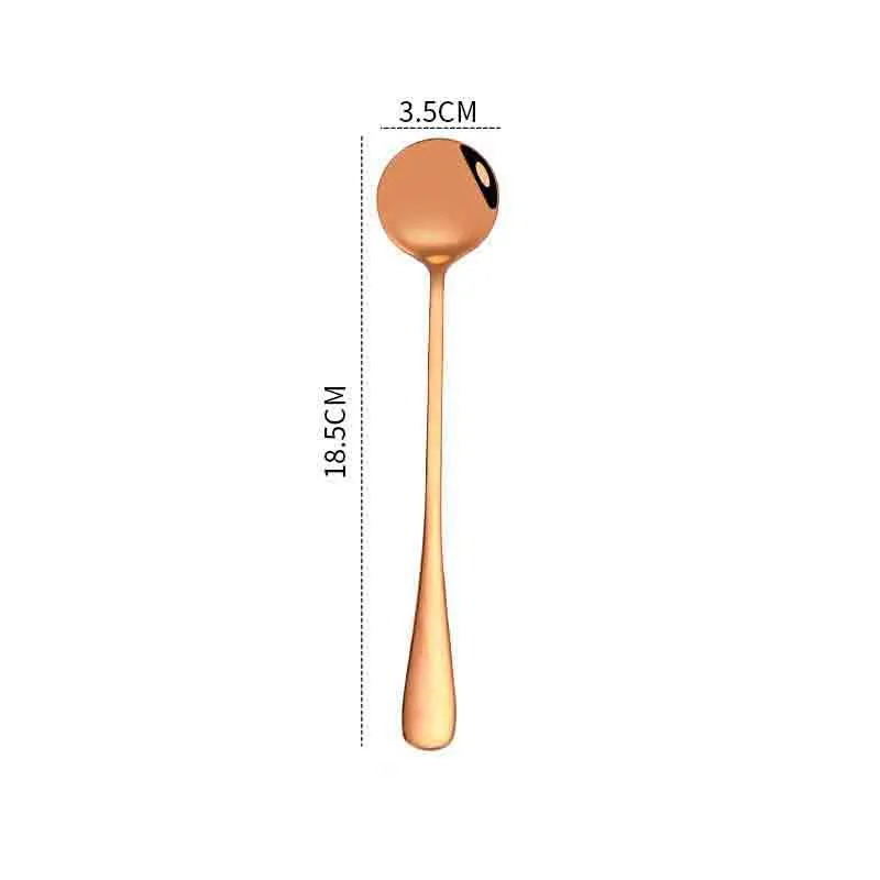 Rose gold Ложка для кофе и чая из нержавеющей стали с длинной ручкой, кухонные красочные ложки для кофе, ложки для смешивания, ложки для мороженого, десерта, чайная ложка - Цвет: Rose gold