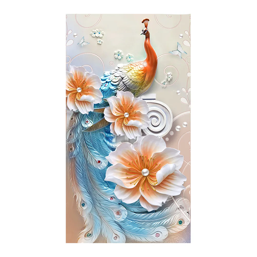Рельефные павлины цветок Алмазная картина животное Цветочный Круглый полный
