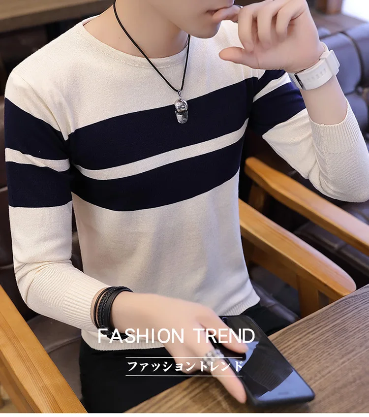 Sweater Men Long-sleeved Sleeve Round Collar Leisure Color Spring and Autumn Thin Trimming Black Wine Red Blue Warm Sweater