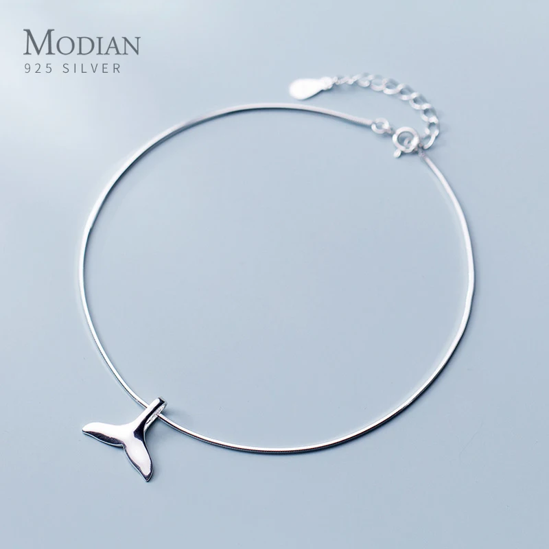 Modian Simple Cute Mermaid Tail Anklet for Women Fashion 925 Sterling Silver Link Chain Animal Anklet Fine Jewelry Girl Gift Modian Simple Cute Mermaid Tail Anklet for Women Fashion 925 Sterling Silver Link Chain Animal Anklet Fine Jewelry Girl Gift