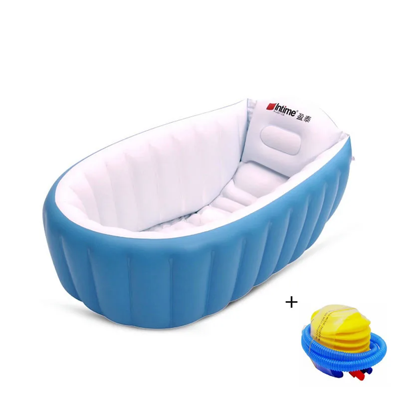 Детская переносная Ванна надувная ванна детская ванночка Подушка сохраняющая тепло Младенческая складываемая портативная ванная с воздушным насосом бесплатный подарок - Цвет: Blue
