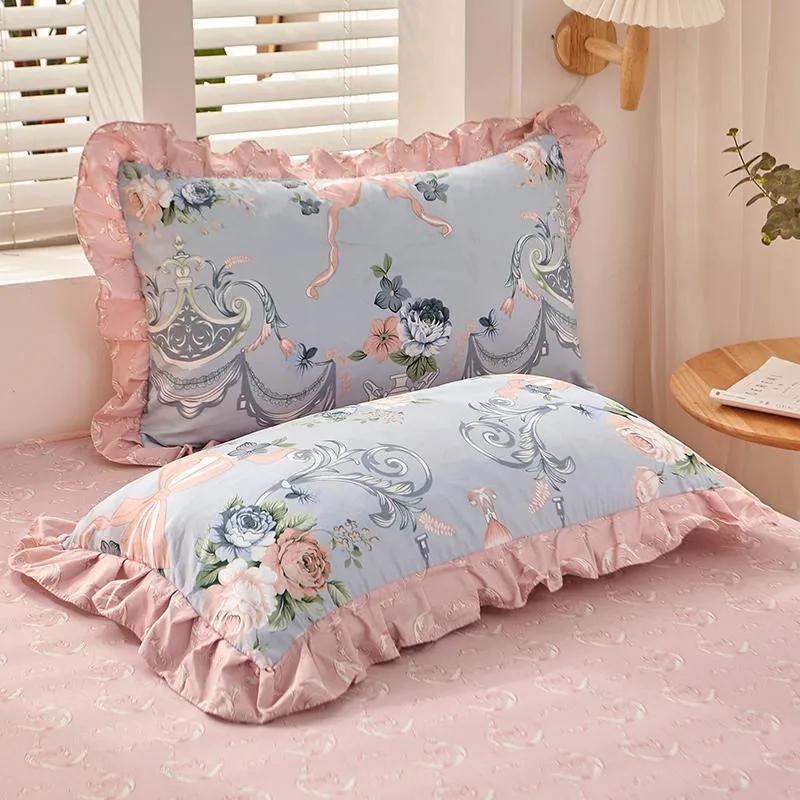 Peony Floral Girls Duvet Cover Set Soft Cotton Brushed Farmhouse Chic Blossom Ruffle 3/4Pcs Bedding set Fitted sheet Pillowcase