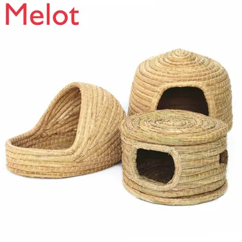

Small pet natural grass nest Comfortable Grass house for Rabbit Guinea pig pigeon Pet supplies With windows Removable