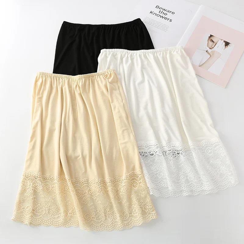 Lace half slip 40cm 50cm safety skirt lining for women base half length short underskirt white lined petticoat black underdress