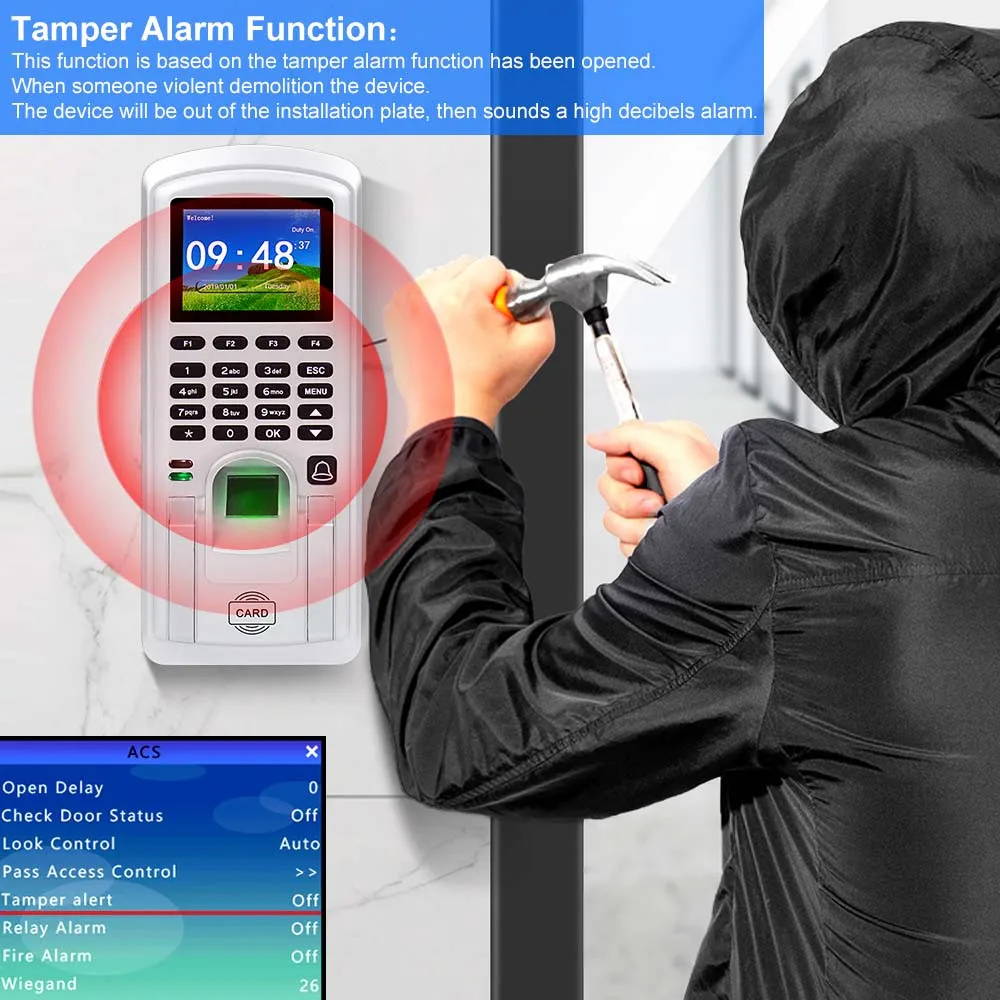 RFID Fingerprint Access Control TCP/IP Biometric Time Attendance System Machine Employee Check-in Recorder 2.4inch USB Realand