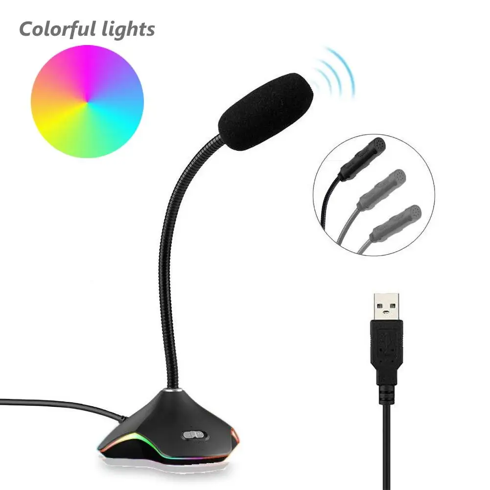 Гибкий Регулируемый 3 5 мм/USB RGB светильник Настольный конденсаторный микрофон для