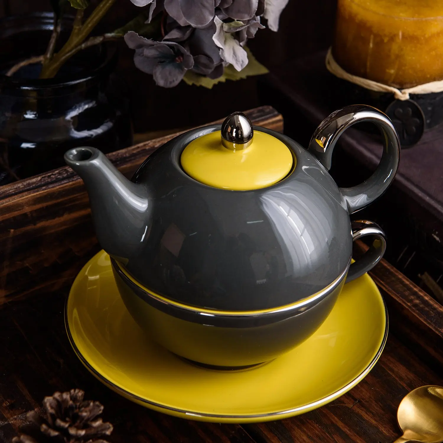 Artvigor Ceramic Porcelain Travel Tea Set for One with Teapot and Cup Saucer Stackable Single Serve 3-Piece Teaware | Дом и сад