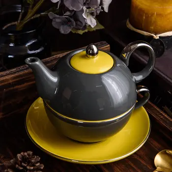 

Artvigor Ceramic Porcelain Travel Tea Set for One with One Teapot and Cup with Saucer Stackable Single Serve 3-Piece Teaware Set