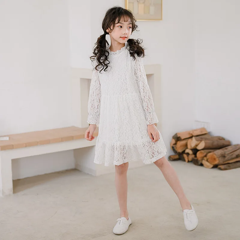 Коллекция года, весеннее кружевное платье с длинными рукавами для девочек милое платье принцессы для маленьких девочек, Новое Модное детское весеннее платье для девочек#8286