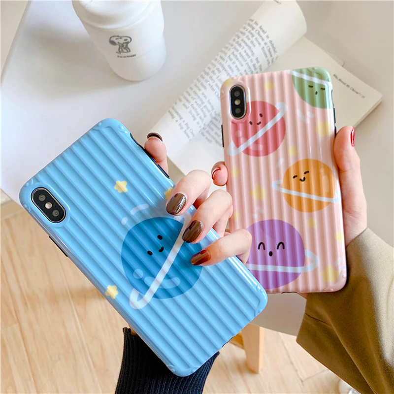

Cartoon Cute Planet Star luggage Case For iPhone X XR XS Max Silicone Cover Universe Kawaii Soft shell TUP Glossy Phone Cases