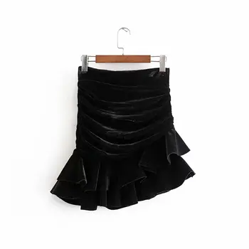 

Summer Women Fashion Chic Skirt Draped Velvet Ruffles Mini Skirt Girls Vintage Back Zipper Mini Sexy Skirts Casual Jupe Femme