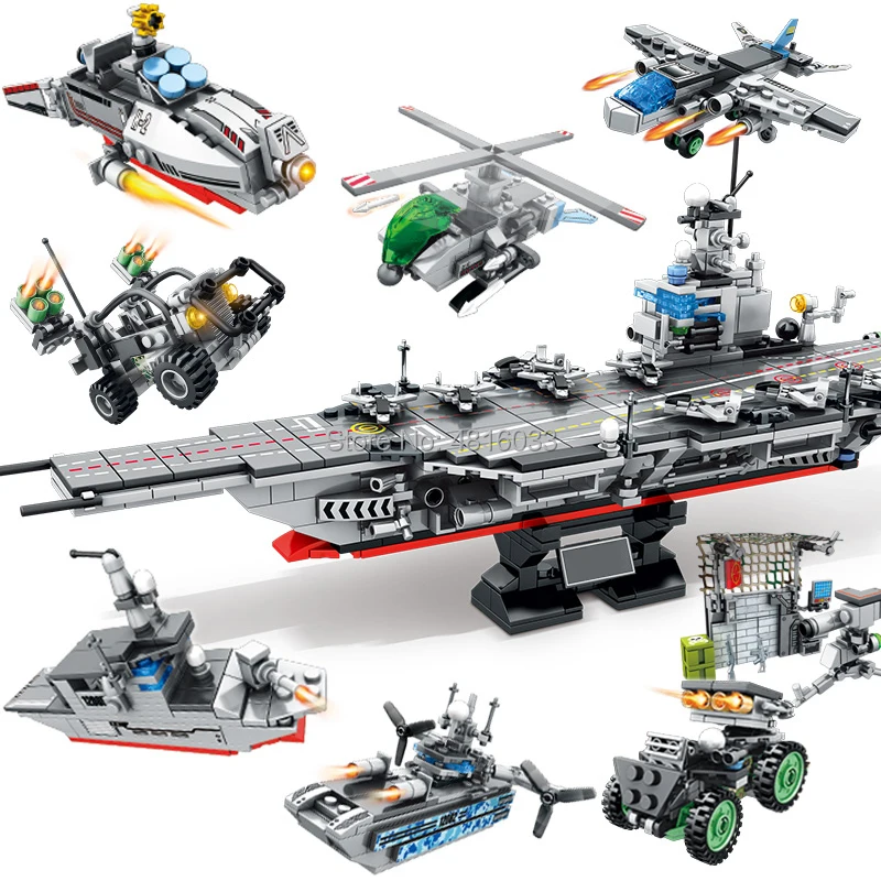 

836PCS Military Series Carrier Ship 33 Styles 8 IN 1 Aircraft Compatible legoingly Army Assemble Building Blocks Kids Toys Gift