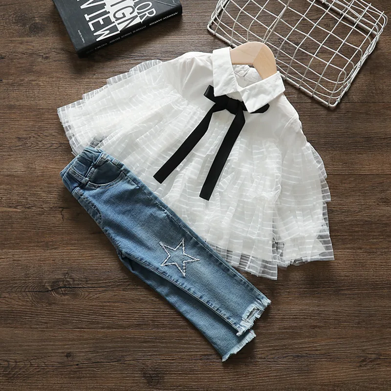 Новинка весны 2019 джинсовый костюм для девочек корейская детская модная одежда