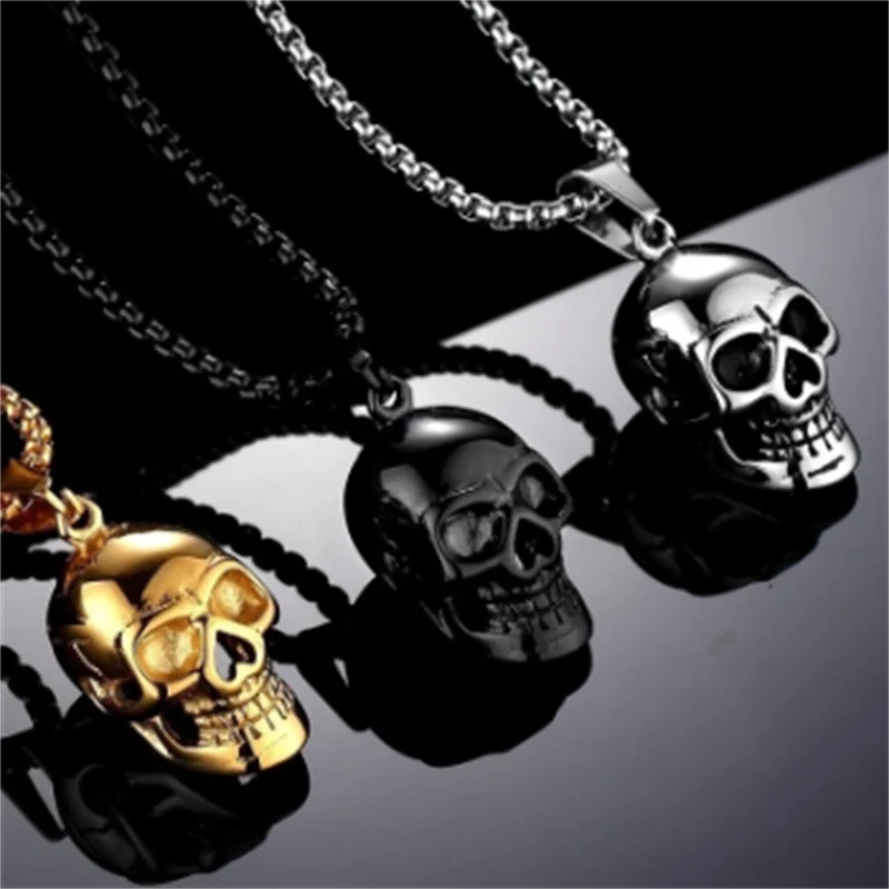 Punk Fashion Skull Men Necklace Stainless Steel Long Chain Necklace Men ...