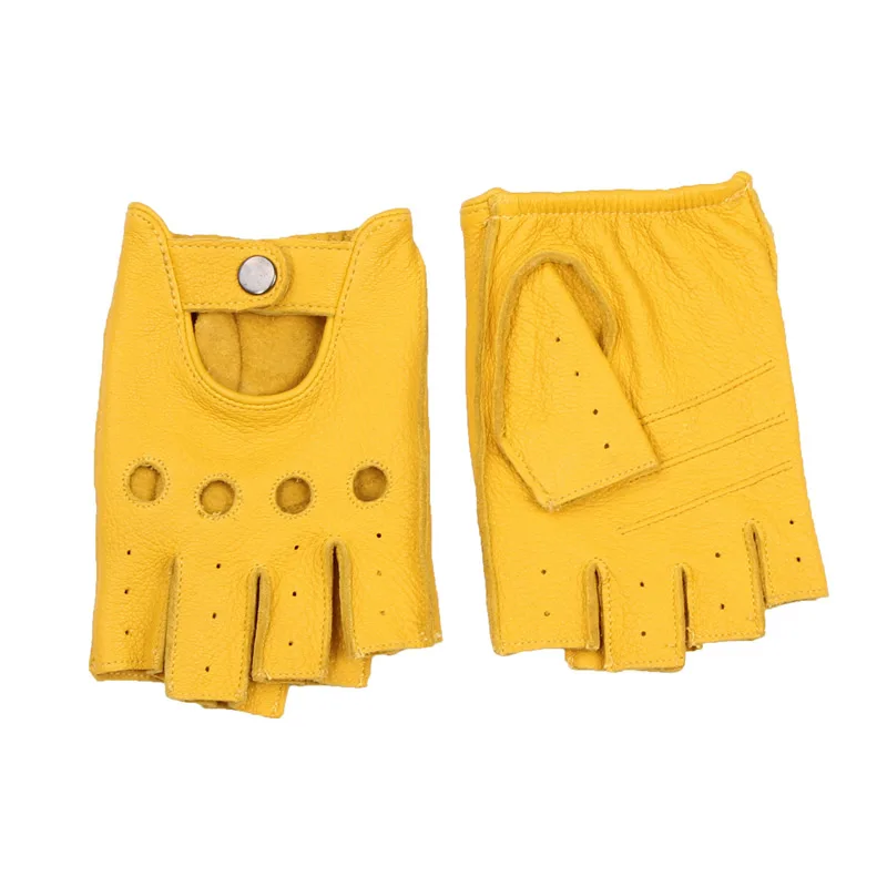 Высококачественные мужские перчатки из натуральной кожи с полупальцами, тонкие, Нескользящие, дышащие, для вождения, из козьей кожи, с полупальцами, мужские варежки, NAN7-2 - Цвет: Цвет: желтый
