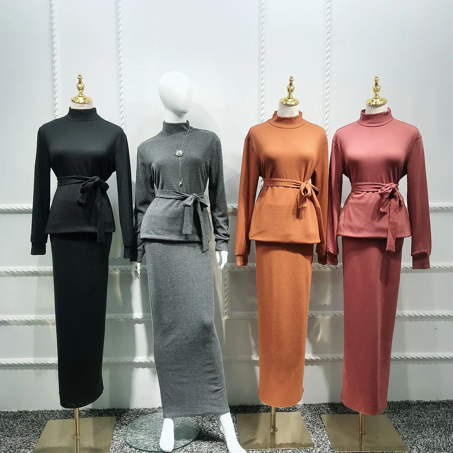 Комплект из 2 предметов, Трикотажная хлопковая Абая платье с капюшоном, Дубай, мусульманский женский теплый плотный арабский осенний зимний турецкий Повседневный свитер