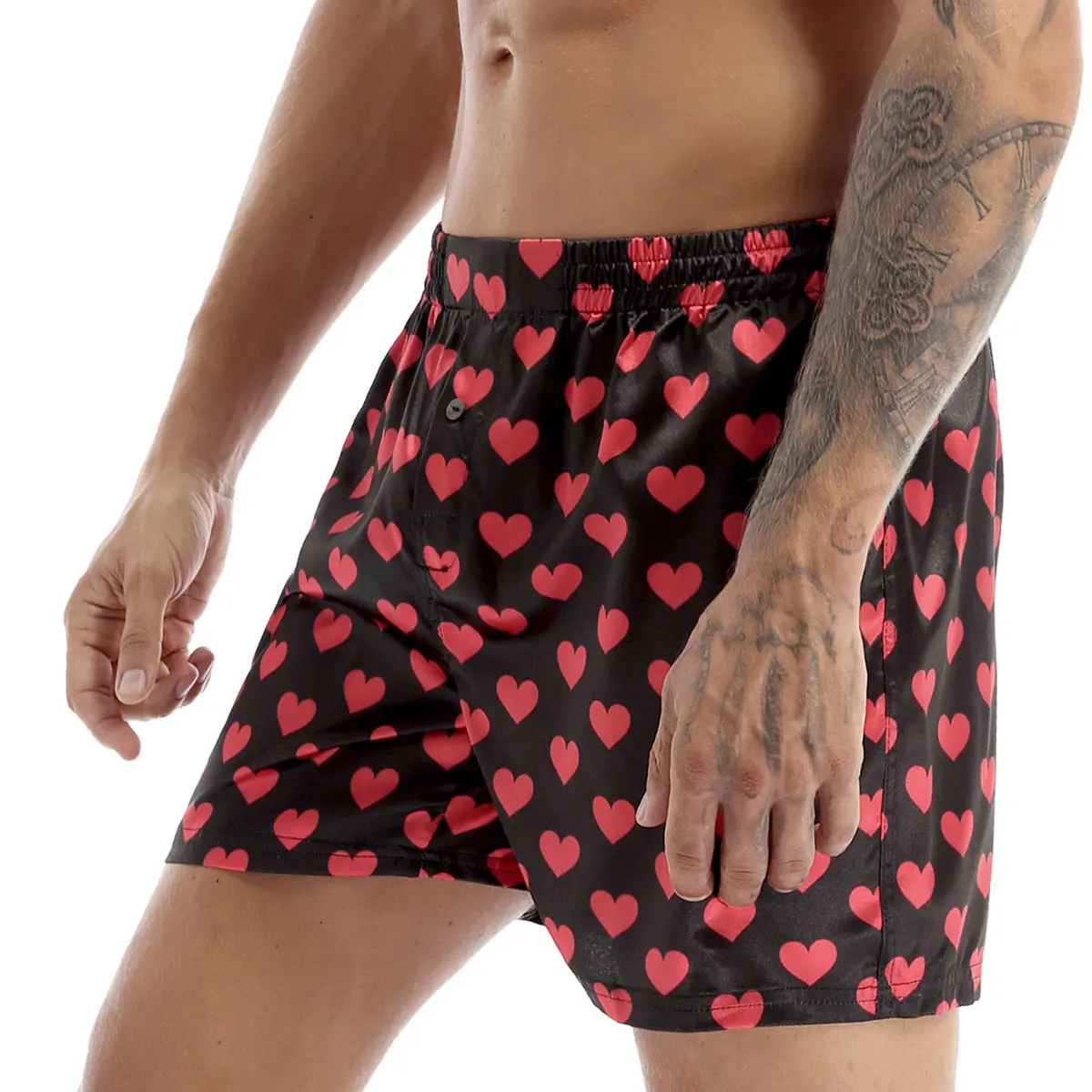 Mens Cute Love Heart Print Classic Soft Boxer Shorts Lightweight Loose Sports Lounge Short Pants