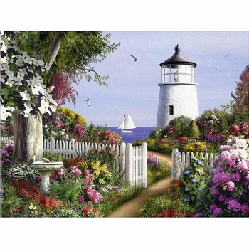 

Full Drill 5D Diamond Painting Garden Lighthouse Cross Stitch Kits Embroidery Home Decor