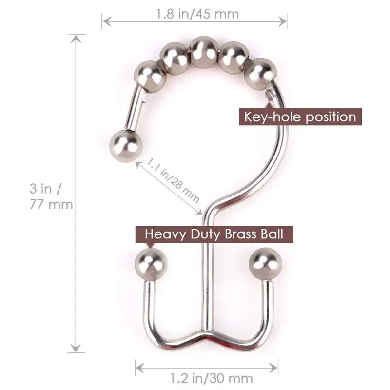 Rustproof Shower Curtain Rings, Stainless Steel Heavy Duty Roller Double Glide Shower Hooks for Bathroom Shower Rods Curtains Li
