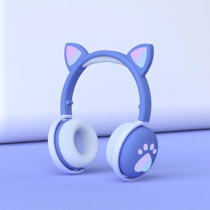 Cute Cat Ear Paw Headset Selfie Ring Light Glowing Wireless Bluetooth 5 0 Headphones Daughters Girls Gift Earphone with Mic