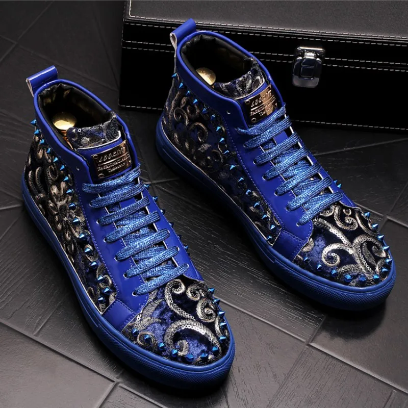 

2020 Men Fashion Casual Ankle Boots Spring Autumn Rivets Luxury Brand High Top Sneakers Male High Top Punk Style Shoes b71