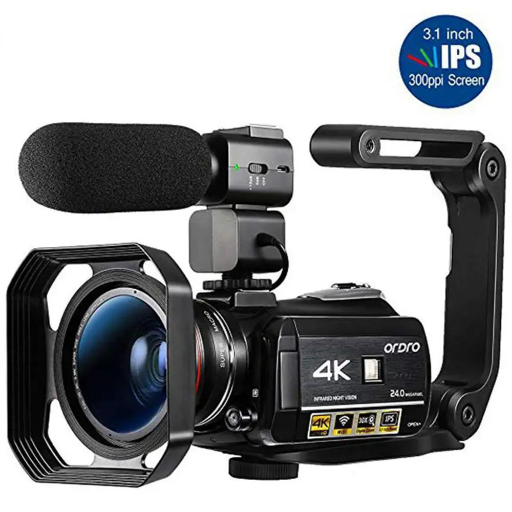 Câmera de vídeo 4k câmera profissional ordro ac3 30x zoom digital ir visão noturna vlogging câmera filmadora para youtube blogger